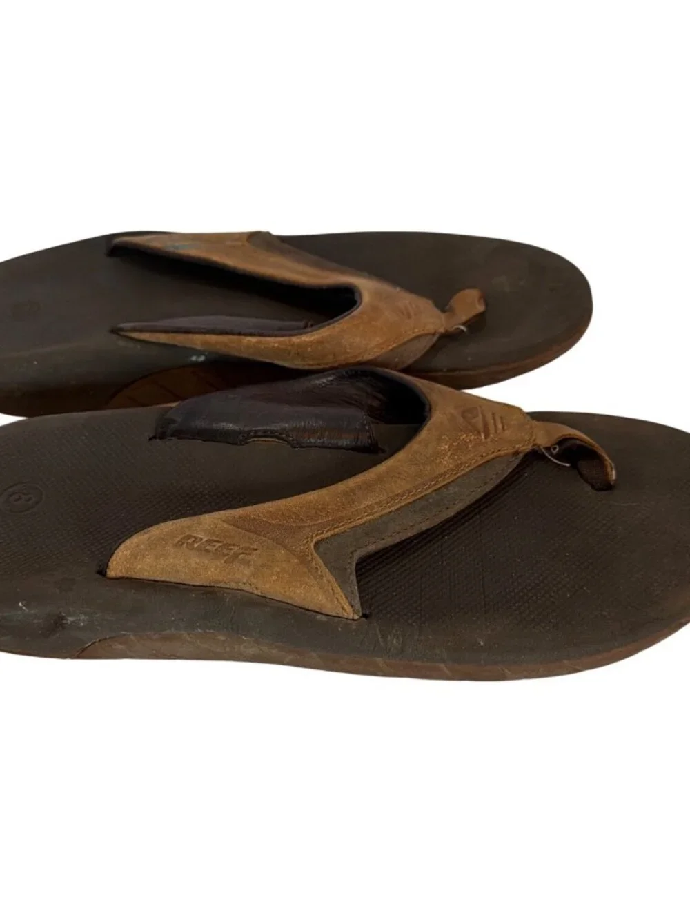 Reef Mens Brown & Black Leather Flip Flops Size 8 Comfortable Casual‎ Sandals